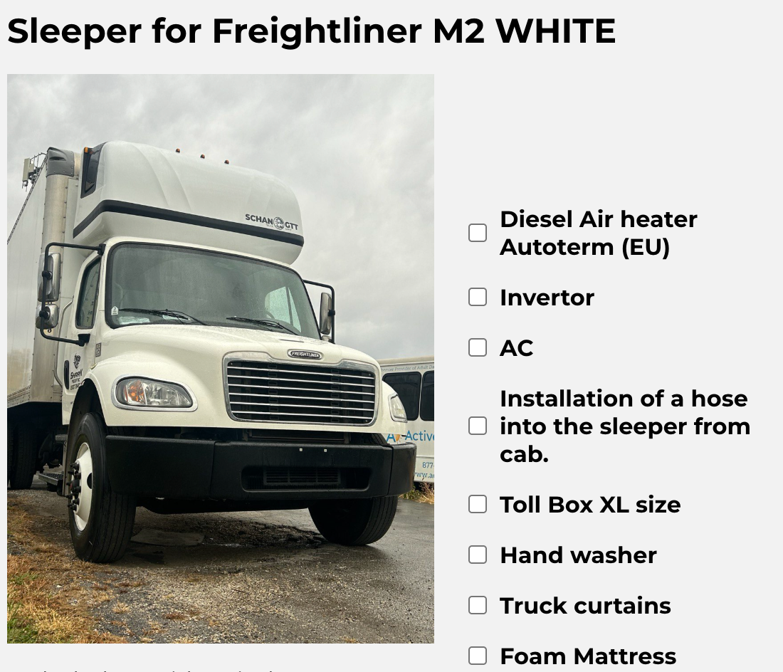 Sleeper for Freightliner white, basic size.