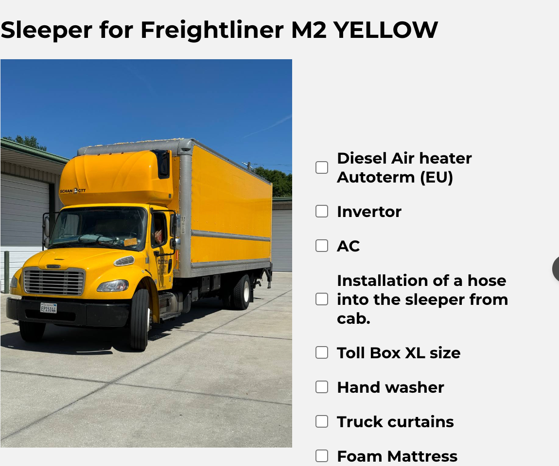 Sleeper for Freightliner basic, yellow color