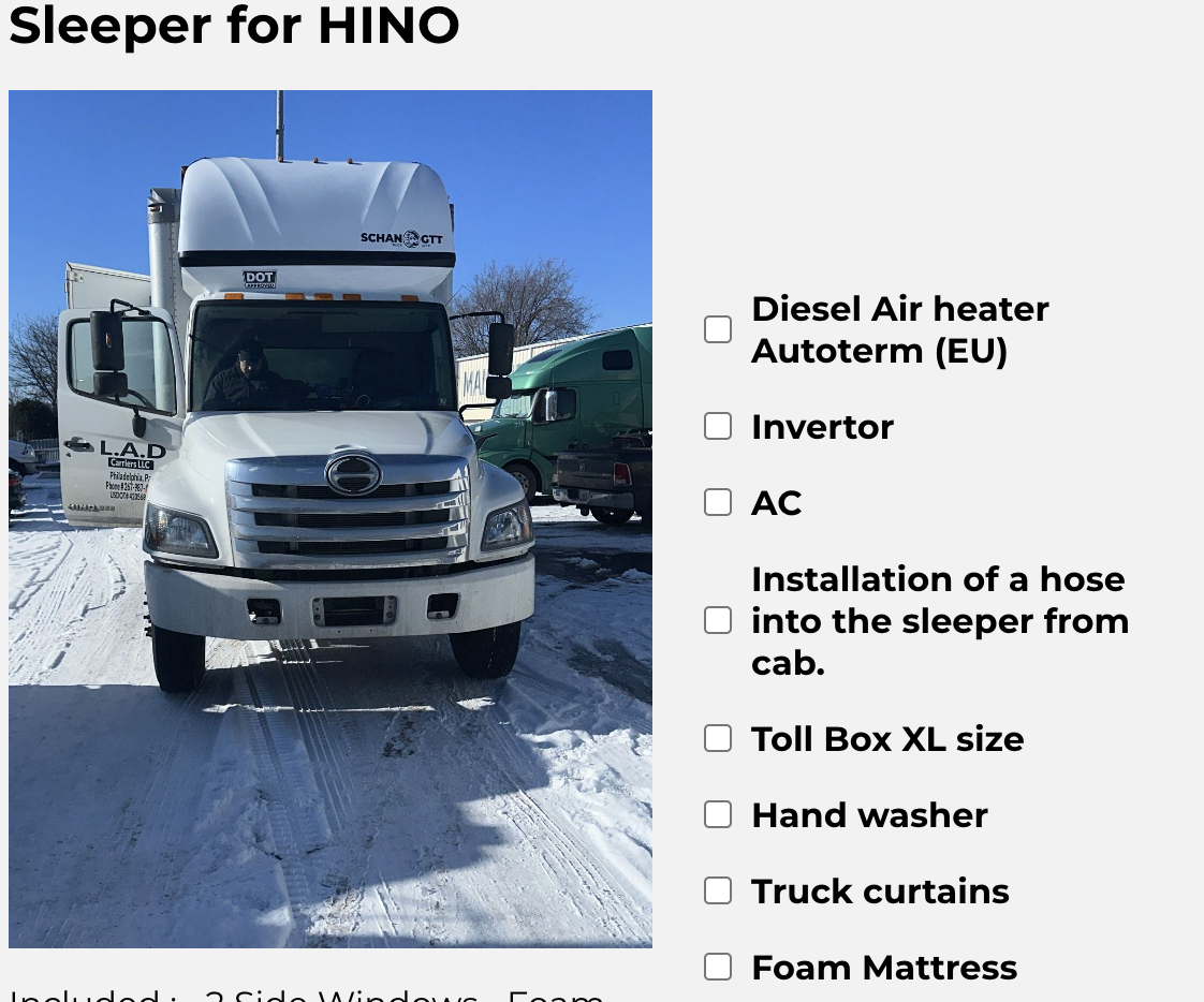 Sleeper for Hino basic size, white